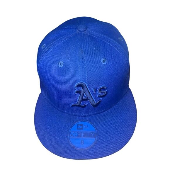 New Era Men’s 8 Oakland A’s Fitted Hat Blue MLB Fan Apparel Baseball Cap - Picture 2 of 6